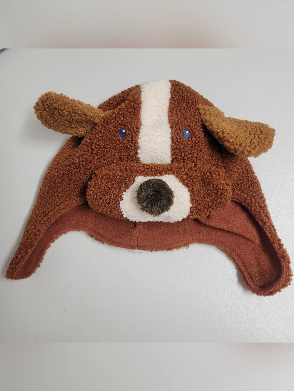 Mini Boden Brown Bear Sherpa Plush Kids Hat - Cozy Earflap Beanie Size 5-8Y.